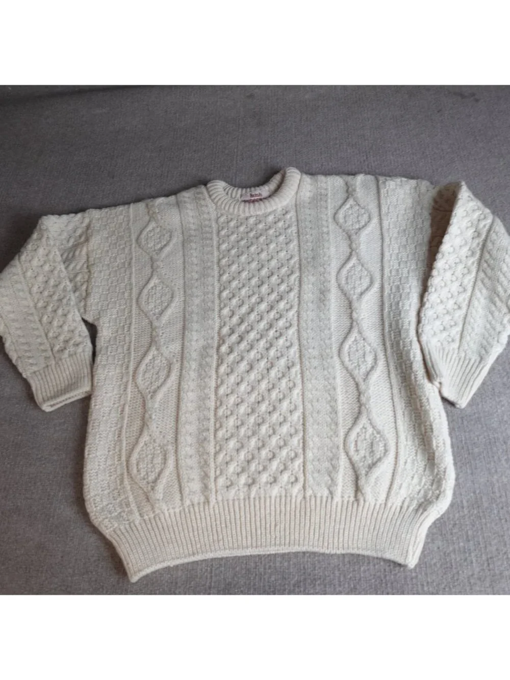 Irish Homecraft Mens Sweater Large Beige 100% Oiled Wool Made in Ireland